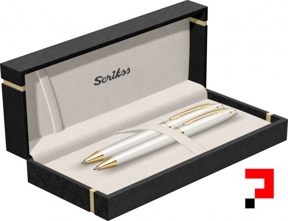 35 Beyaz Altın ikili set Mekanik Kurşun Kalem-Tükenmez Kalem